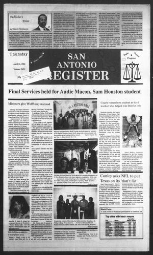 Primary view of San Antonio Register (San Antonio, Tex.), Vol. 59, No. 52, Ed. 1 Thursday, April 11, 1991