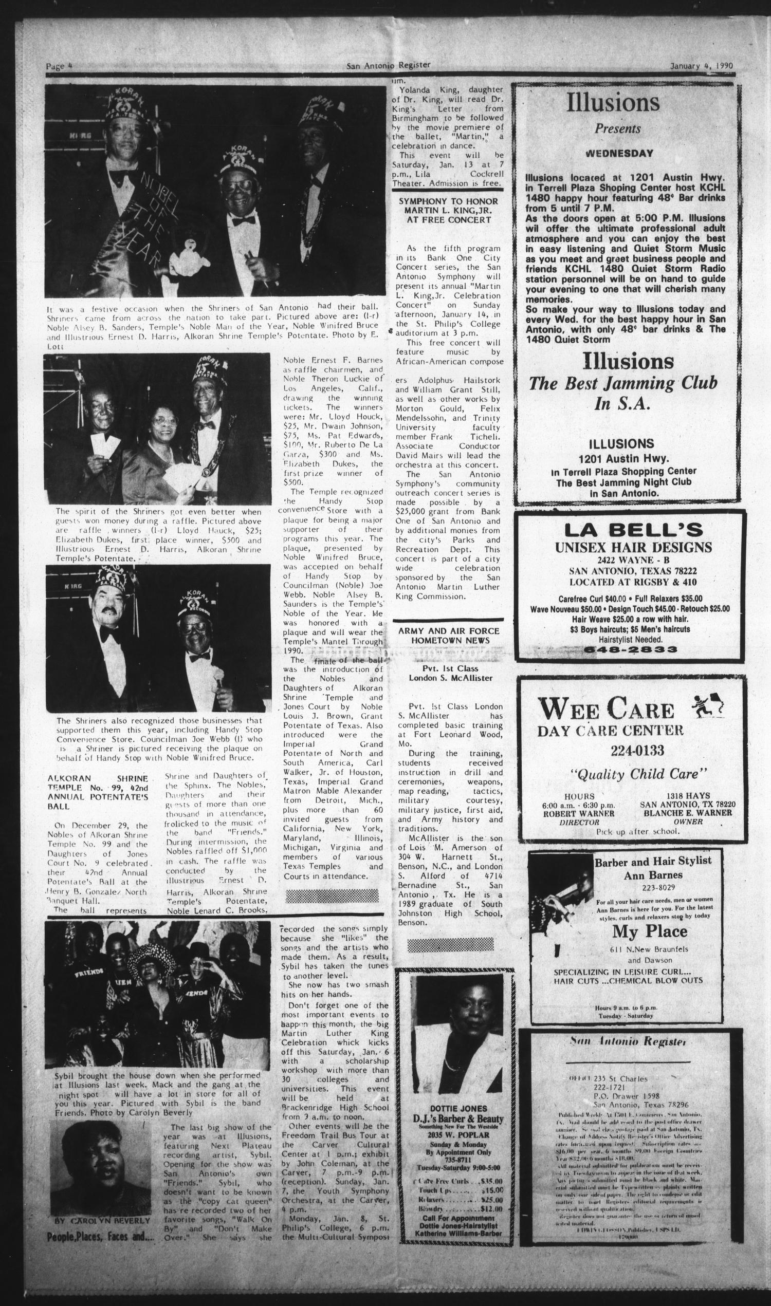 San Antonio Register (San Antonio, Tex.), Vol. 58, No. 38, Ed. 1 Thursday, January 4, 1990
                                                
                                                    [Sequence #]: 4 of 8
                                                