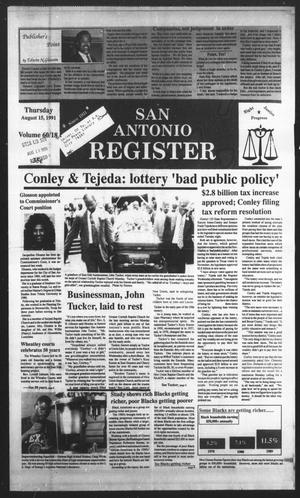 Primary view of San Antonio Register (San Antonio, Tex.), Vol. 60, No. 18, Ed. 1 Thursday, August 15, 1991