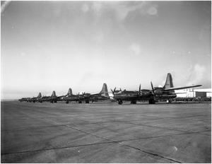 Primary view of object titled 'B-32s lined up on Army Delivery Row'.