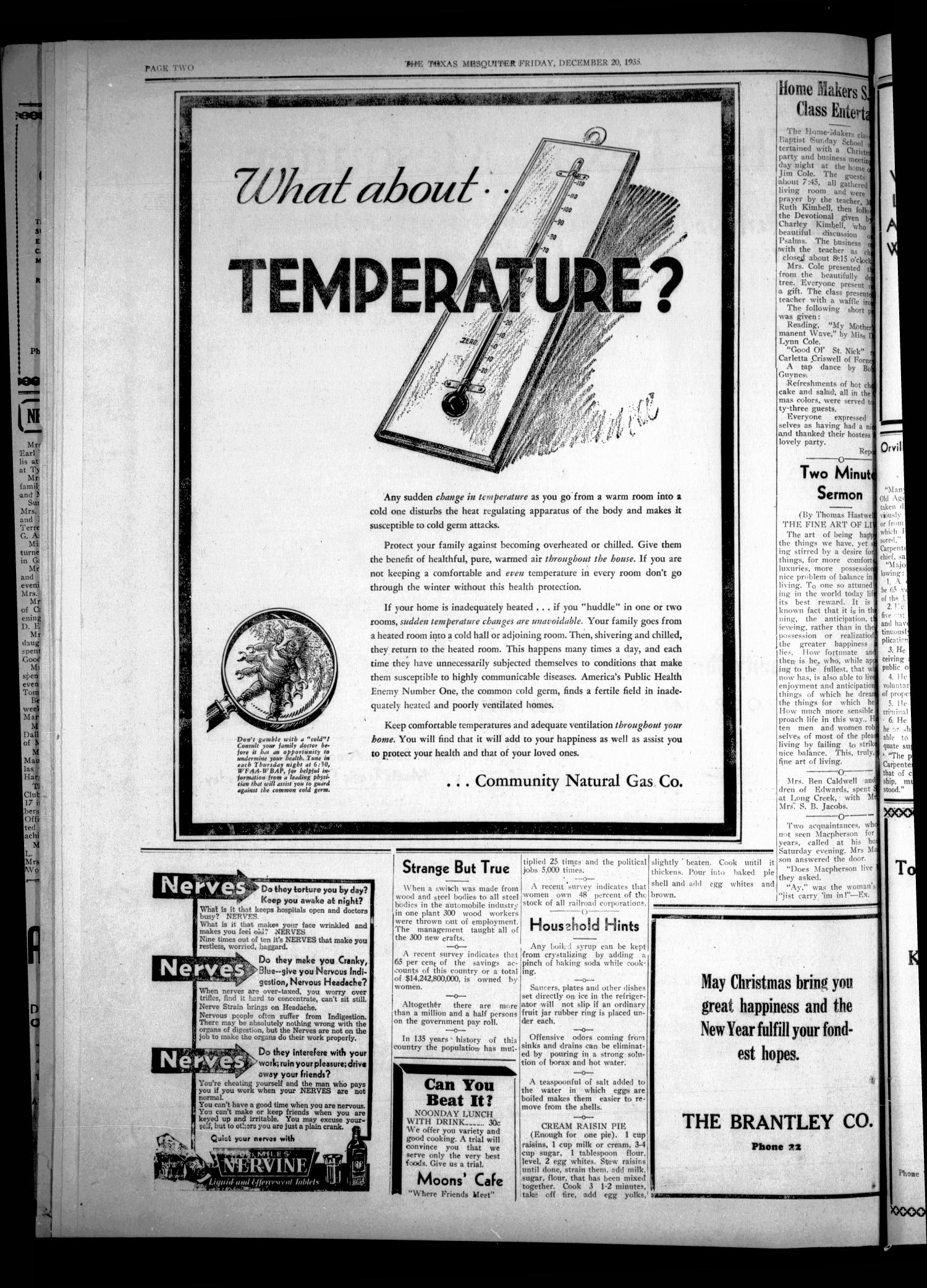 The Texas Mesquiter. (Mesquite, Tex.), Vol. 54, No. 23, Ed. 1 Friday, December 20, 1935
                                                
                                                    [Sequence #]: 2 of 8
                                                