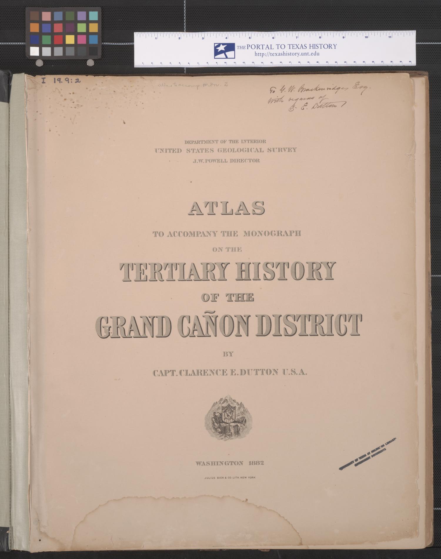 Atlas to Accompany the Monograph on the Tertiary History of the Grand Canon District
                                                
                                                    [Sequence #]: 2 of 26
                                                