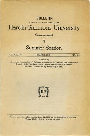Primary view of object titled 'Catalogue of Hardin-Simmons University, 1948 Summer Session'.