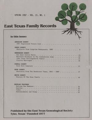 Primary view of object titled 'East Texas Family Records, Volume 21, Number 1, Spring 1997'.