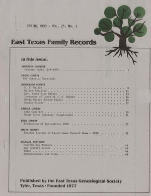 Primary view of East Texas Family Records, Volume 23, Number 1, Spring 1999