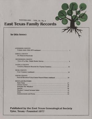 Primary view of object titled 'East Texas Family Records, Volume 23, Number 4, Winter 1999'.