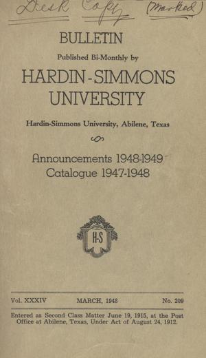 Primary view of object titled 'Catalogue of Hardin-Simmons University, 1947-1948'.