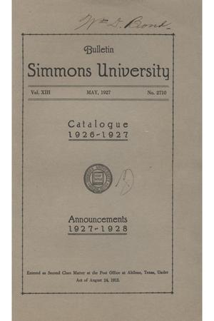 Primary view of object titled 'Catalogue of Simmons University, 1926-1927'.
