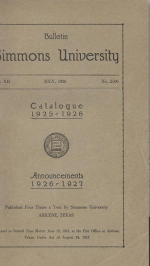 Primary view of object titled 'Catalogue of Simmons University, 1925-1926'.
