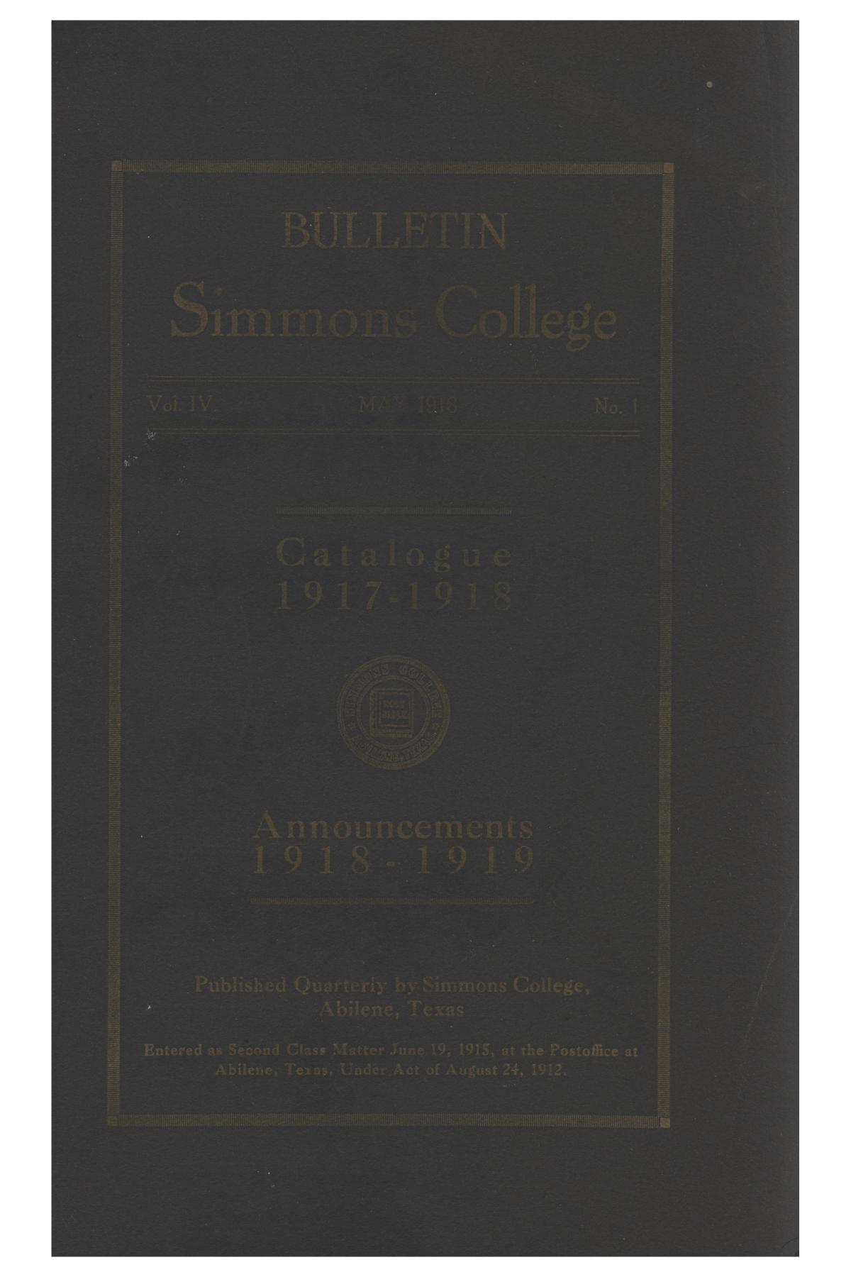 Catalogue of Simmons College, 1917-1918
                                                
                                                    Front Cover
                                                