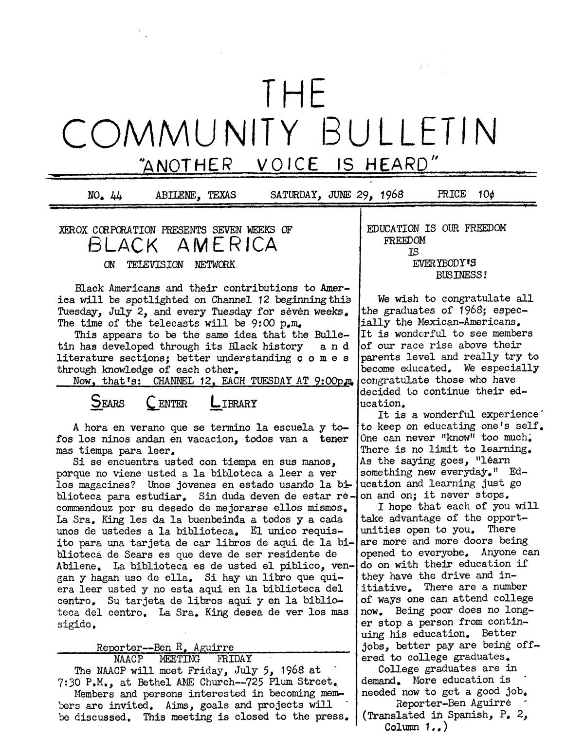 The Community Bulletin (Abilene, Texas), No. 44, Saturday, June 29, 1968
                                                
                                                    1
                                                