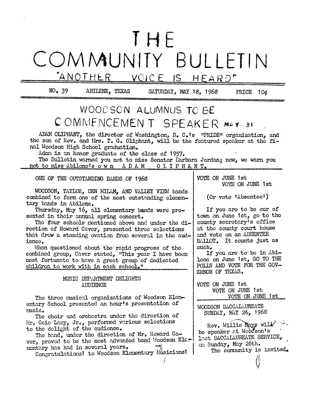 The Community Bulletin (Abilene, Texas), No. 39, Saturday, May 18, 1968
                                                
                                                    1
                                                