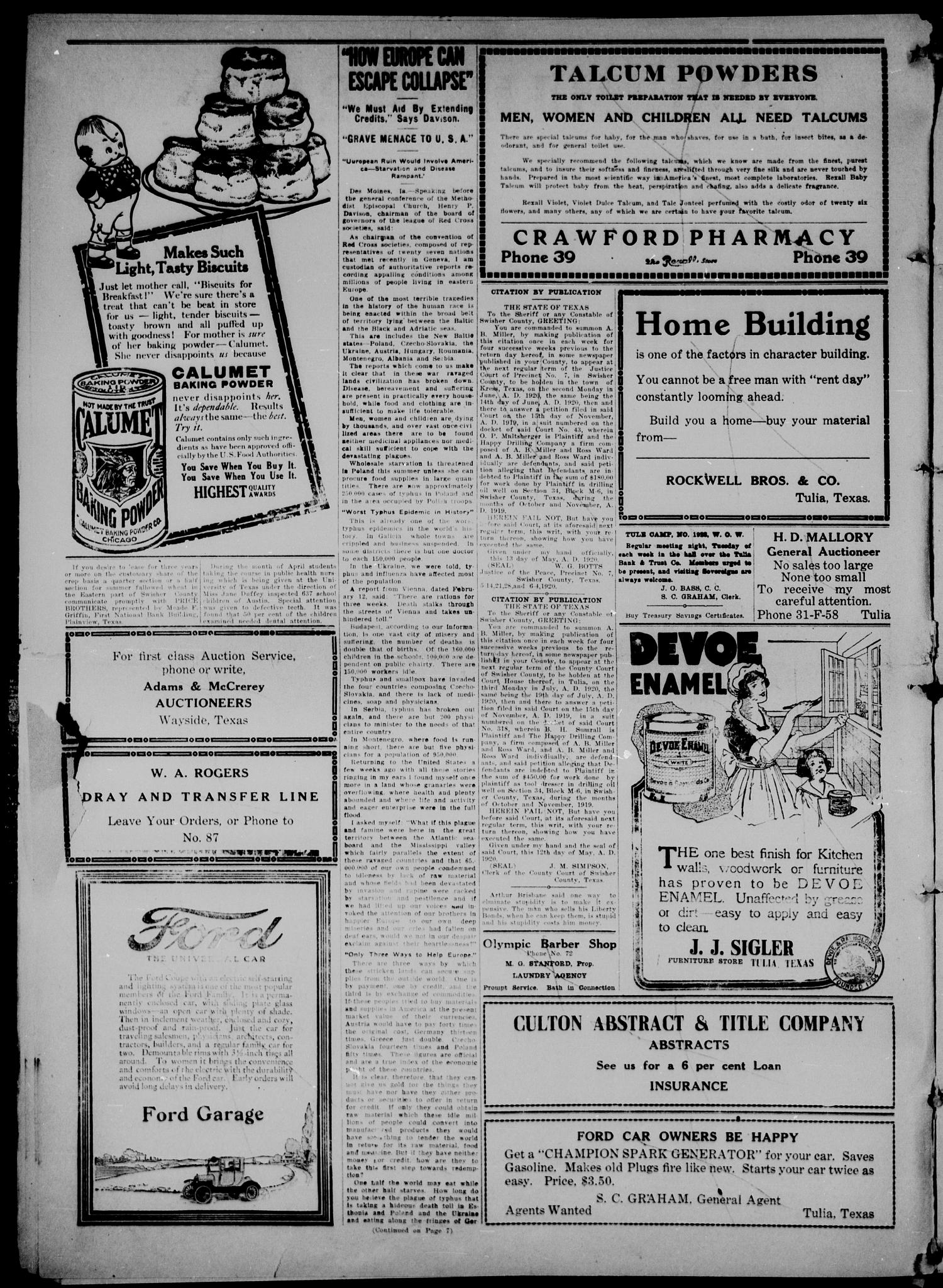 The Tulia Herald (Tulia, Tex), Vol. 11, No. 21, Ed. 1, Friday, May 21, 1920
                                                
                                                    2
                                                