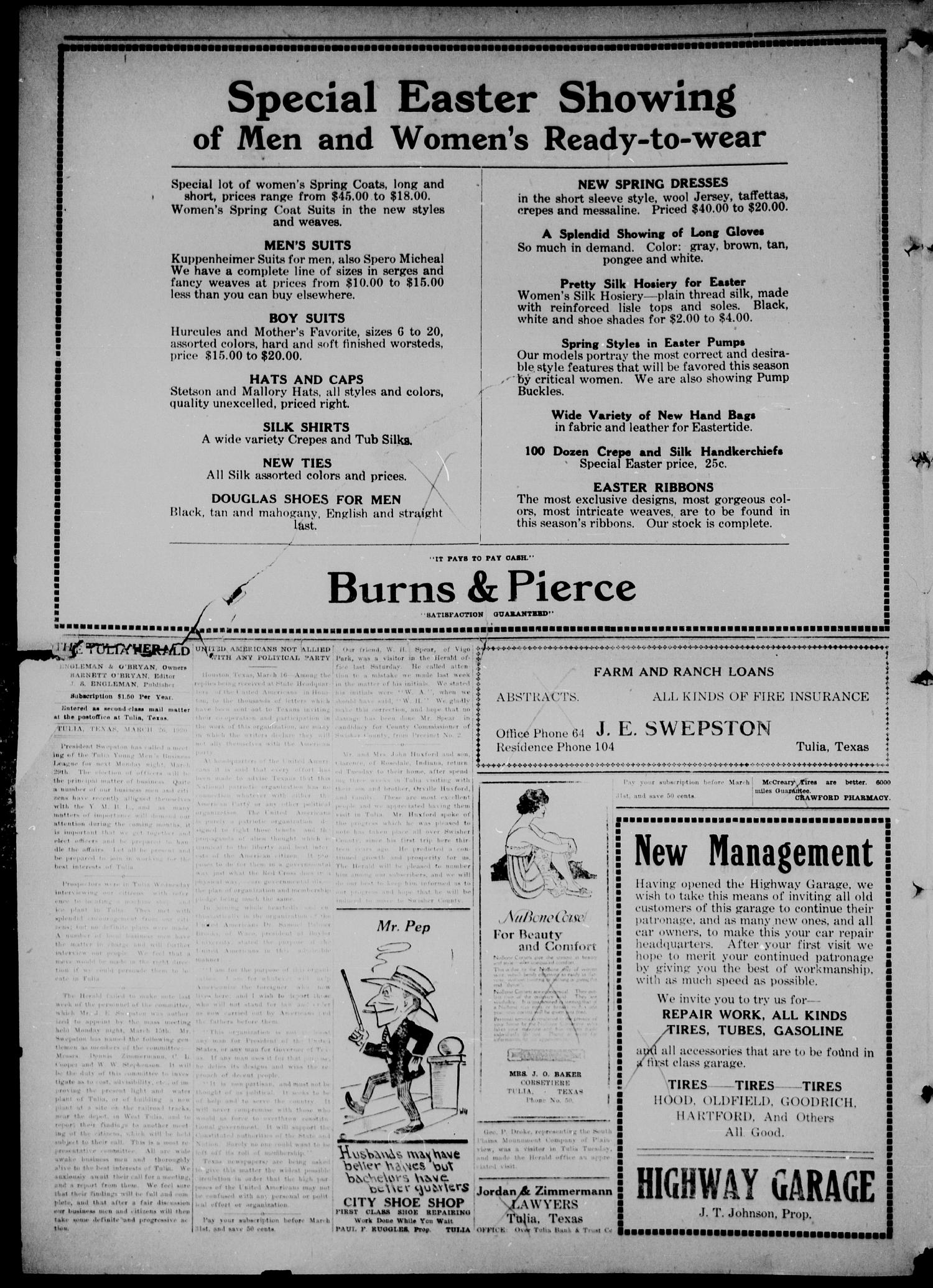 The Tulia Herald (Tulia, Tex), Vol. 11, No. 13, Ed. 1, Friday, March 26, 1920
                                                
                                                    5
                                                