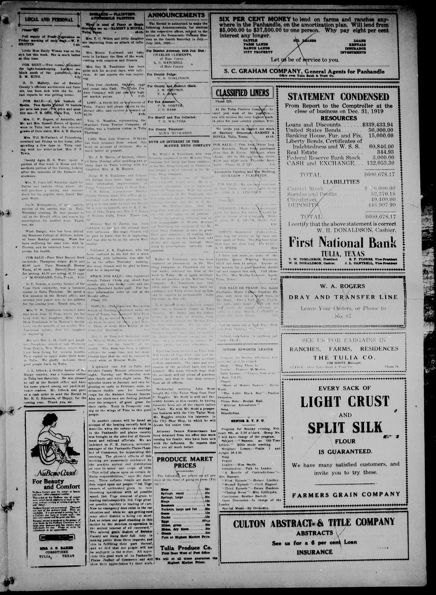 The Tulia Herald (Tulia, Tex), Vol. 11, No. 6, Ed. 1, Friday, February 6, 1920
                                                
                                                    5
                                                