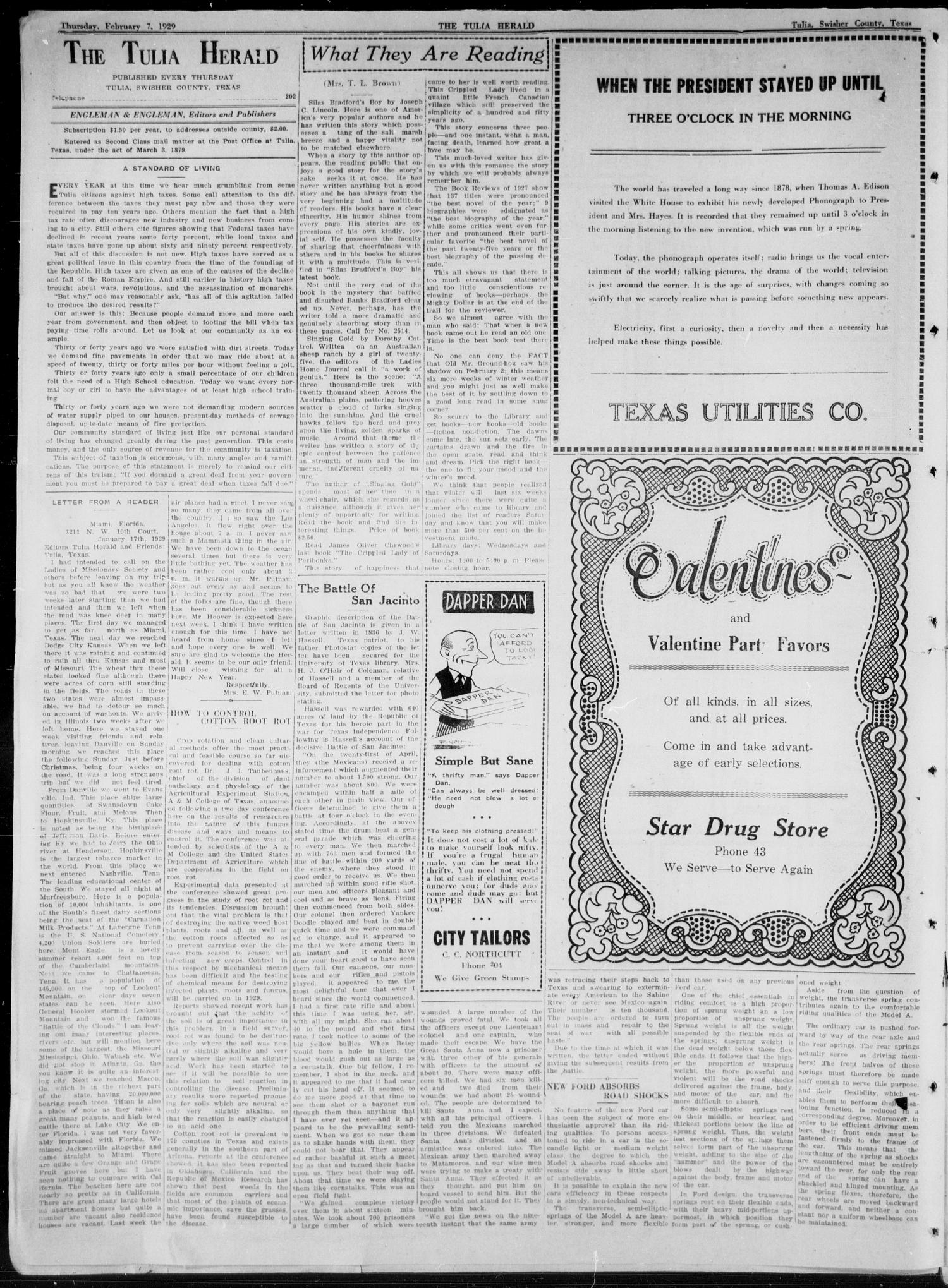 The Tulia Herald (Tulia, Tex), Vol. 20, No. 6, Ed. 1, Thursday, February 7, 1929
                                                
                                                    4
                                                