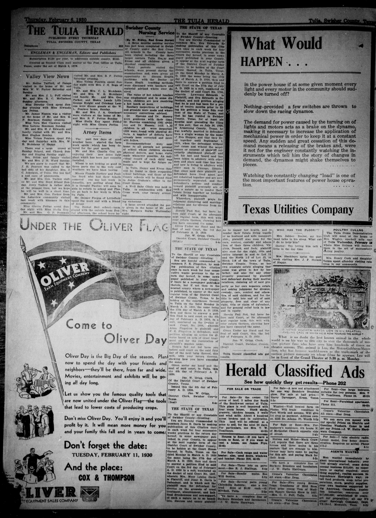 The Tulia Herald (Tulia, Tex), Vol. 21, No. 6, Ed. 1, Thursday, February 6, 1930
                                                
                                                    4
                                                