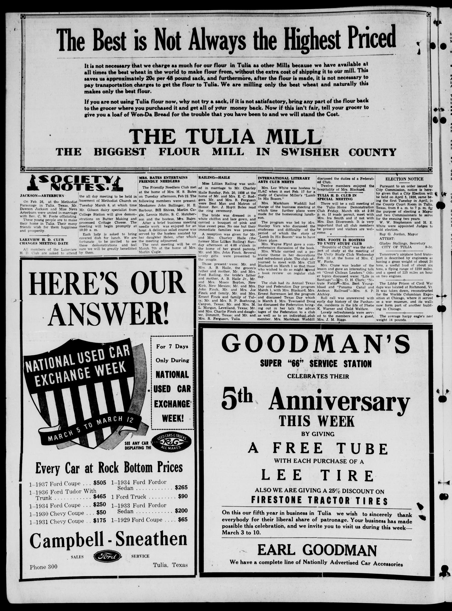 The Tulia Herald (Tulia, Tex), Vol. 29, No. 9, Ed. 1, Thursday, March 3, 1938
                                                
                                                    4
                                                