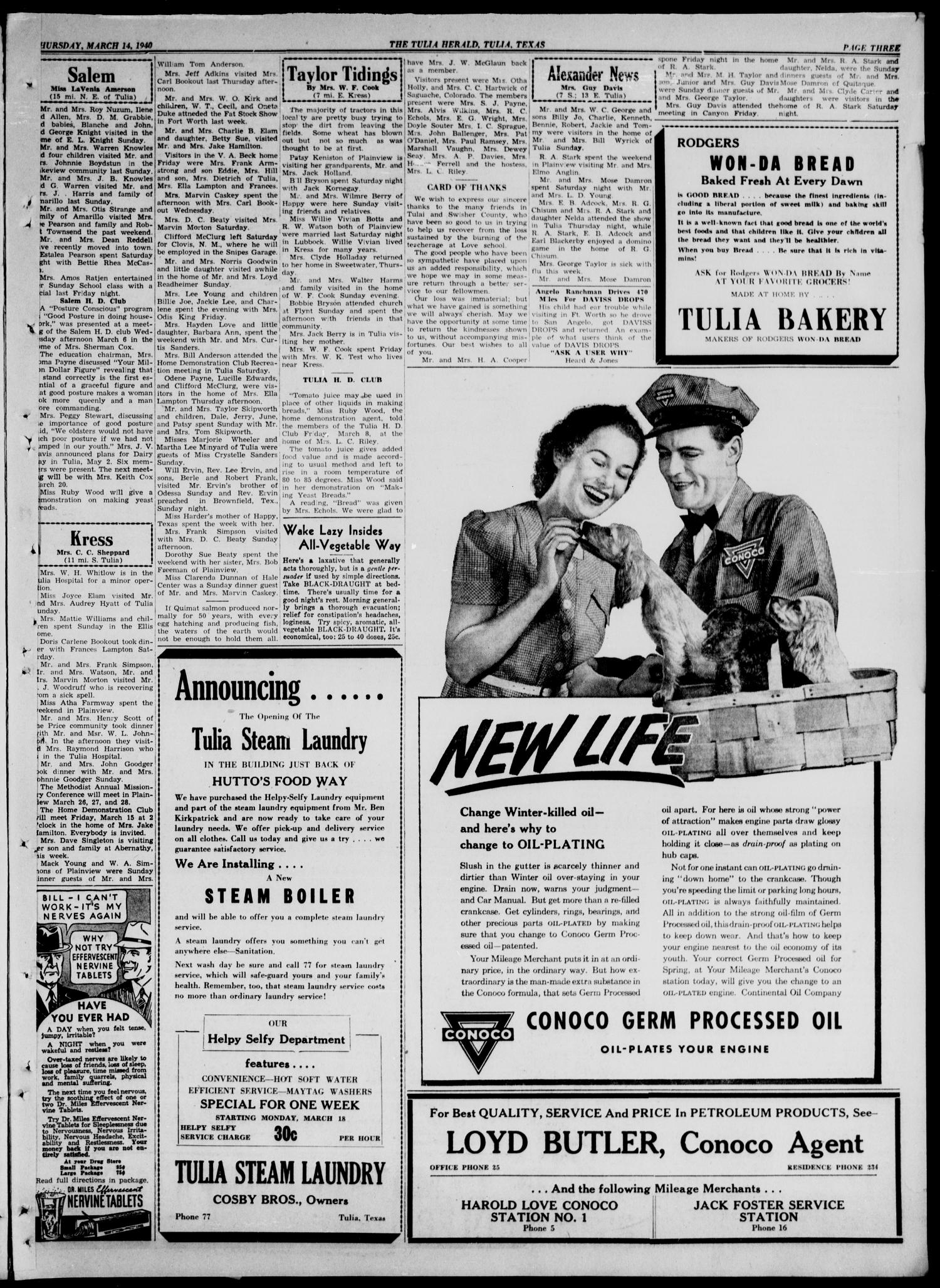 The Tulia Herald (Tulia, Tex), Vol. 31, No. 11, Ed. 1, Thursday, March 14, 1940
                                                
                                                    11
                                                