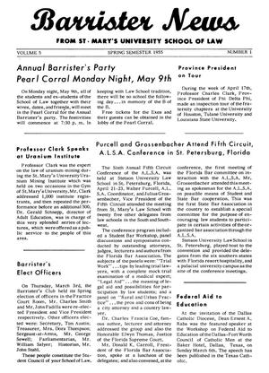 Primary view of object titled 'Barrister News, Volume 5, Number 1, Spring Semester, 1955'.