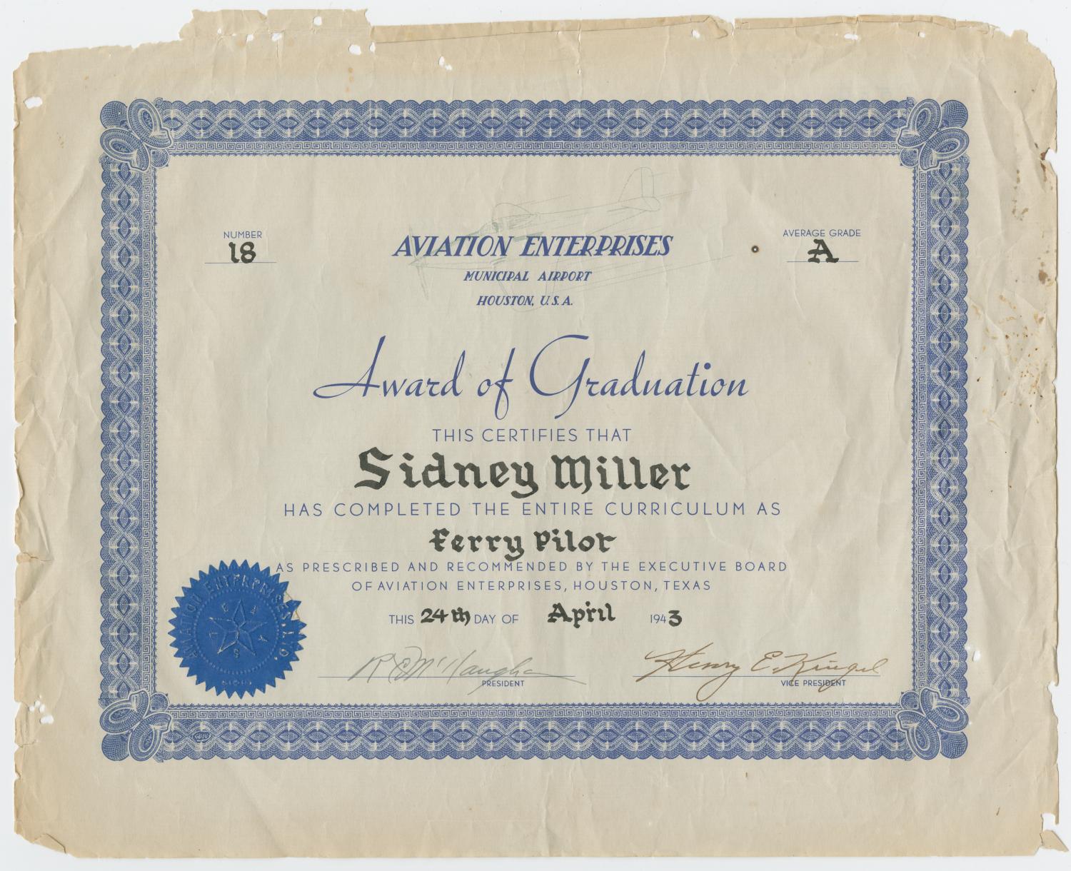 [Diploma for Sidney Miller]
                                                
                                                    [Sequence #]: 1 of 2
                                                