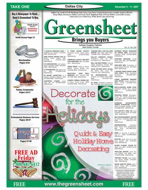 Primary view of object titled 'The Greensheet (Dallas, Tex.), Vol. 31, No. 239, Ed. 1 Wednesday, December 5, 2007'.