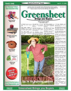 Primary view of object titled 'The Greensheet (Austin, Tex.), Vol. 28, No. 10, Ed. 1 Thursday, April 21, 2005'.