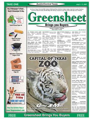 Primary view of object titled 'The Greensheet (Austin, Tex.), Vol. 30, No. 21, Ed. 1 Thursday, July 5, 2007'.