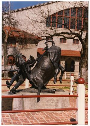 Primary view of object titled 'Sculpture of Bill Pickett in the Fort Worth Stockyards'.