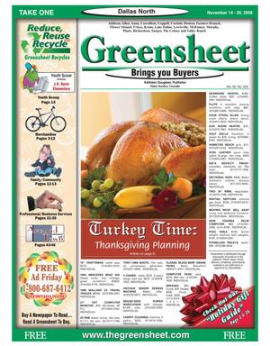 Primary view of object titled 'Greensheet (Dallas, Tex.), Vol. 32, No. 224, Ed. 1 Friday, November 14, 2008'.