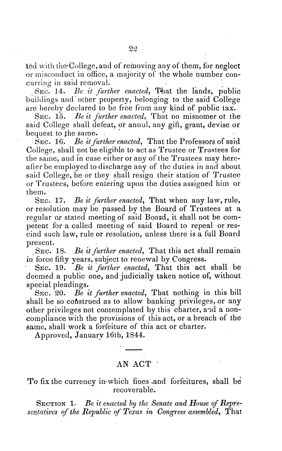 Laws Passed by the Eighth Congress of the Republic of Texas.
                                                
                                                    22
                                                