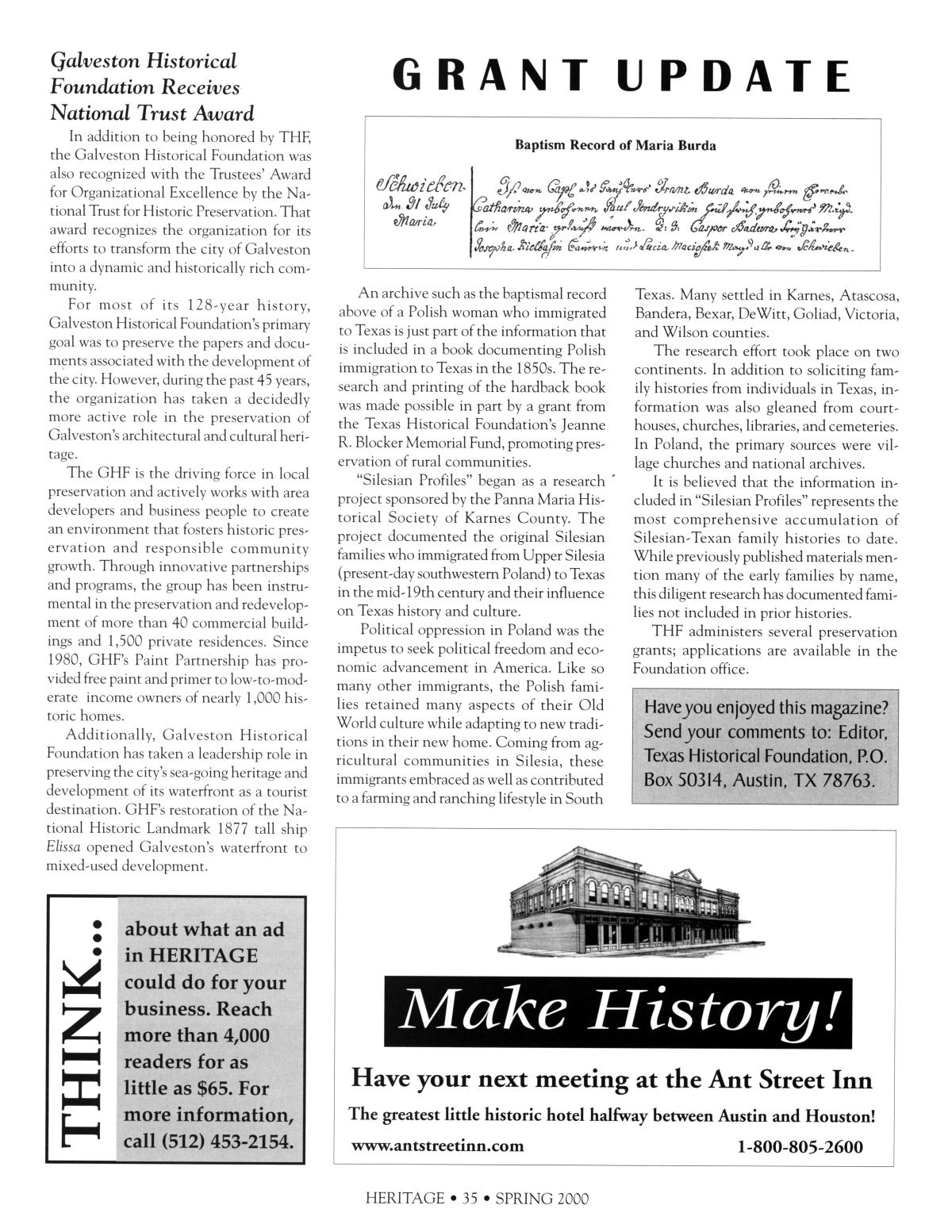 Heritage, Volume 18, Number 2, Spring 2000
                                                
                                                    35
                                                