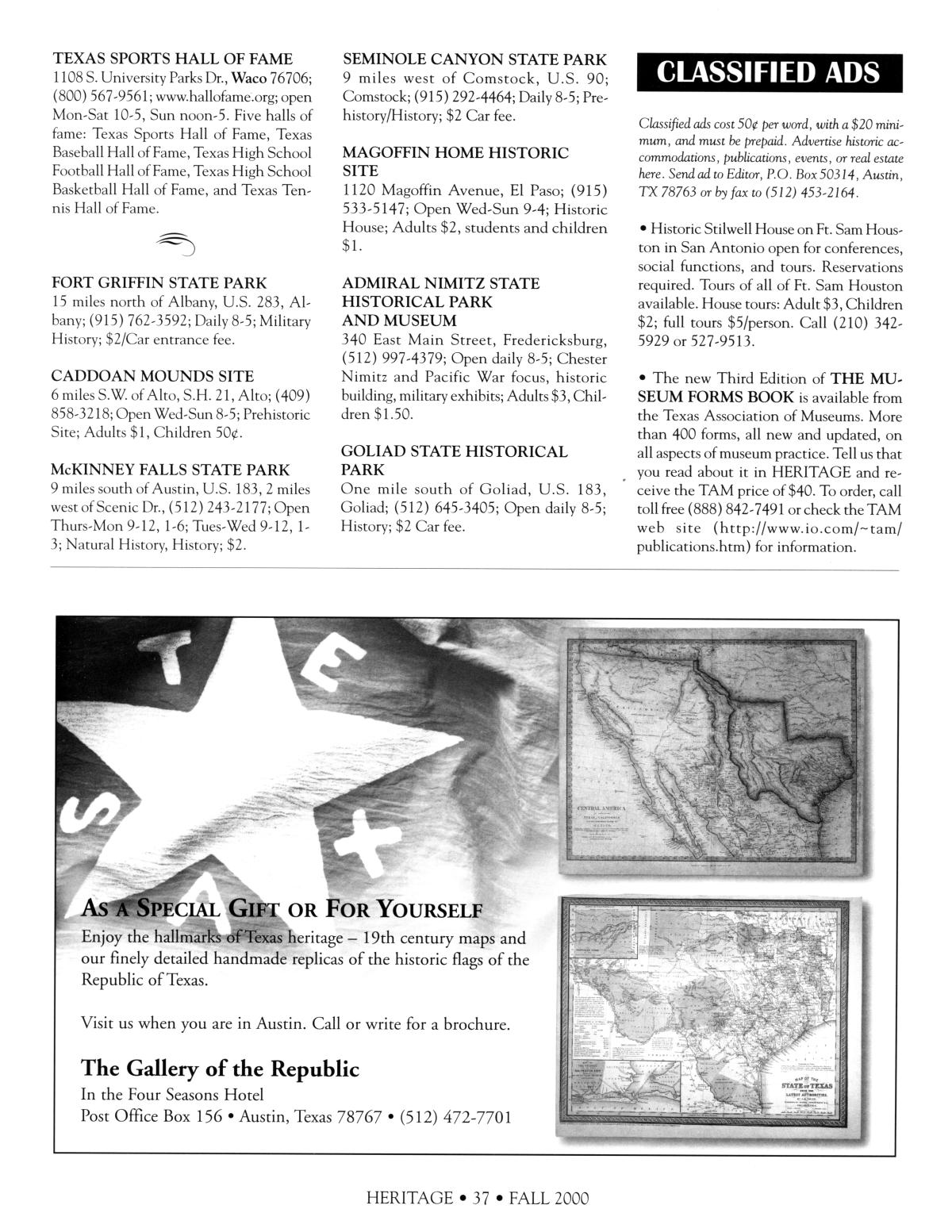Texas Heritage, Volume 18, Number 4, Fall 2000
                                                
                                                    37
                                                
