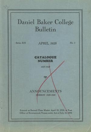 Primary view of object titled 'Catalog of Daniel Baker College, 1927-1928'.