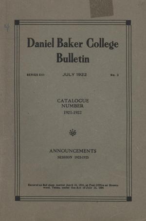 Primary view of object titled 'Catalog of Daniel Baker College, 1921-1922'.