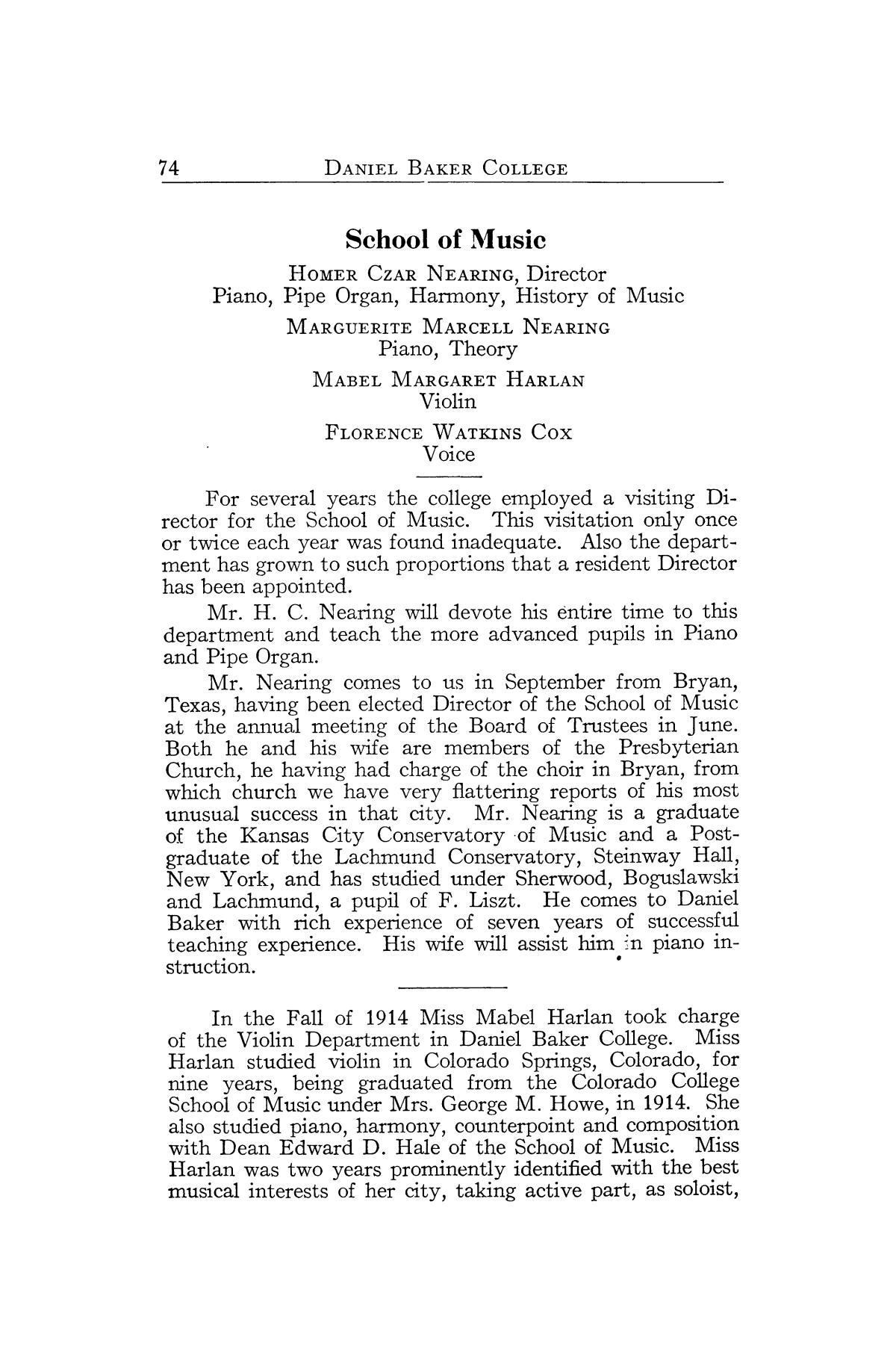 Catalog of Daniel Baker College, 1916-1917
                                                
                                                    74
                                                