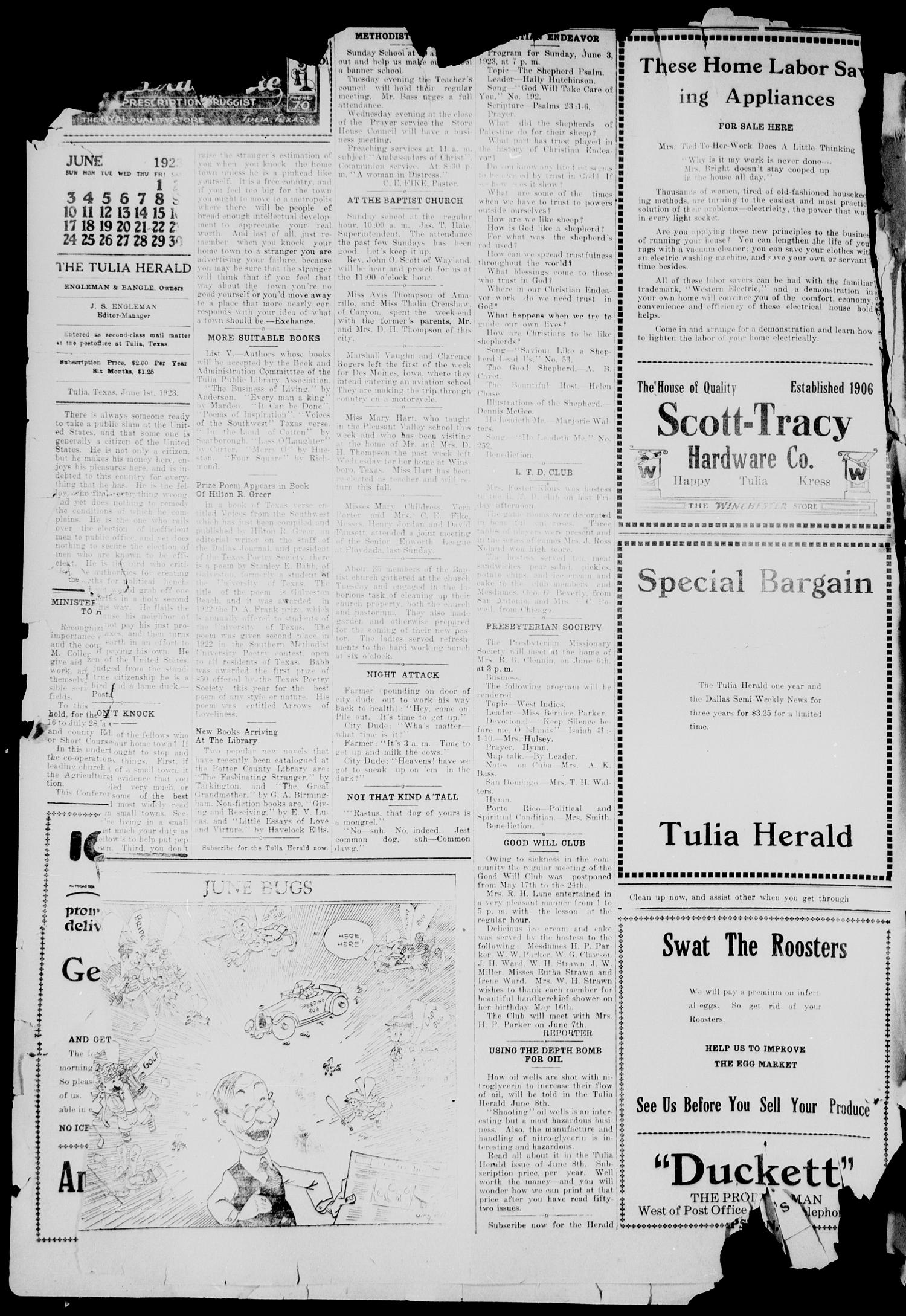 The Tulia Herald (Tulia, Tex), Vol. 14, No. 22, Ed. 1, Friday, June 1, 1923
                                                
                                                    12
                                                