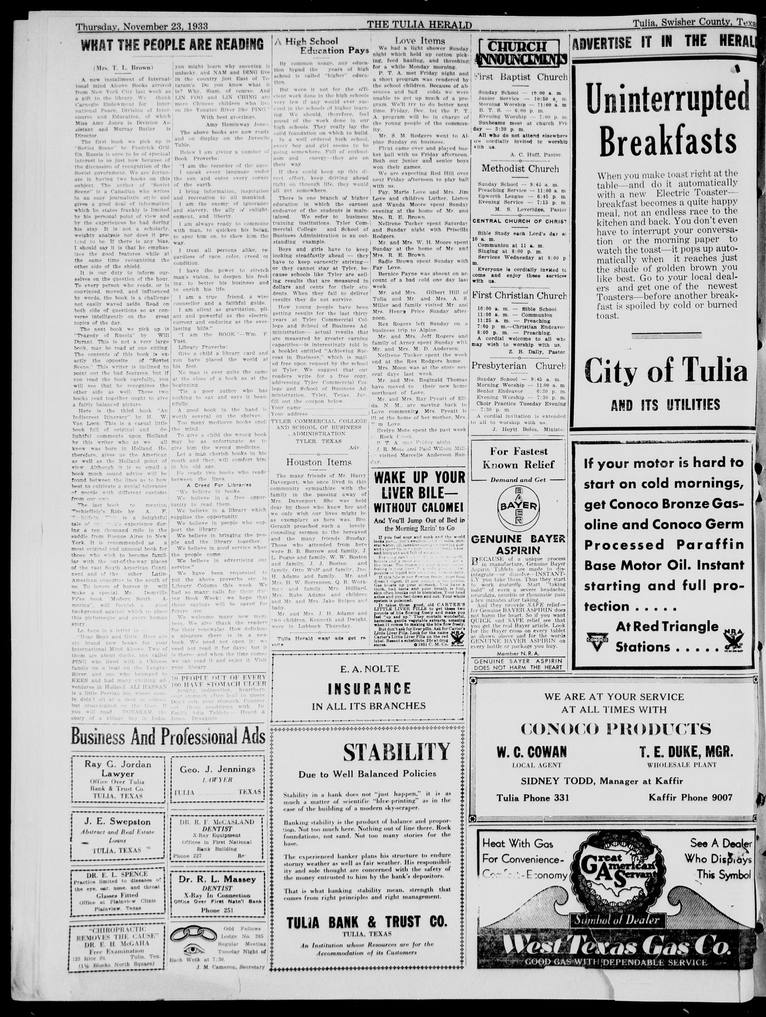 The Tulia Herald (Tulia, Tex), Vol. 24, No. 47, Ed. 1, Thursday, November 23, 1933
                                                
                                                    2
                                                