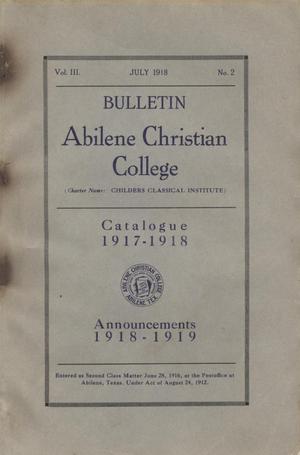 Primary view of object titled 'Catalog of Abilene Christian College, 1917-1918'.