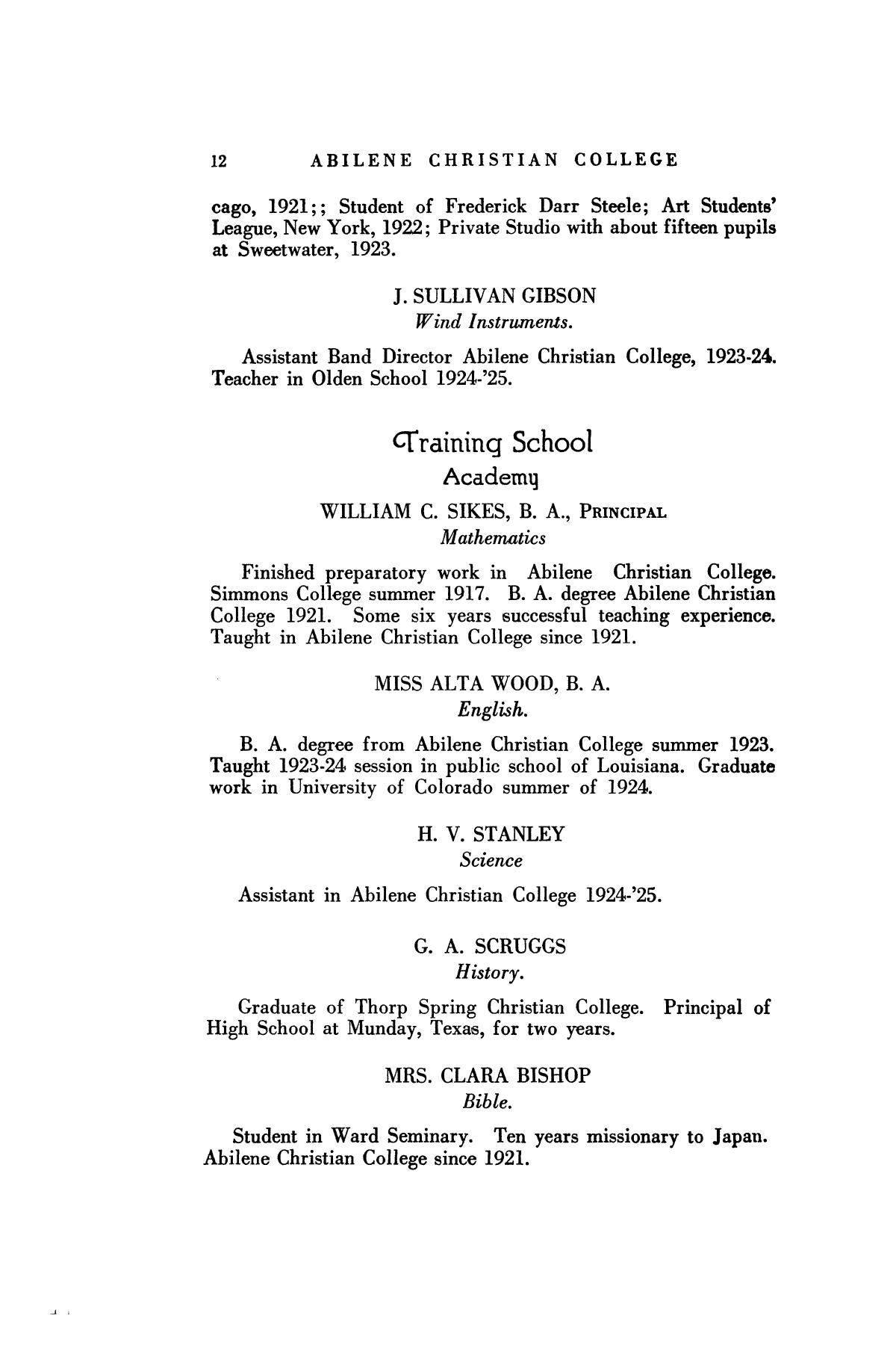 Catalog of Abilene Christian College, 1925-1926
                                                
                                                    12
                                                