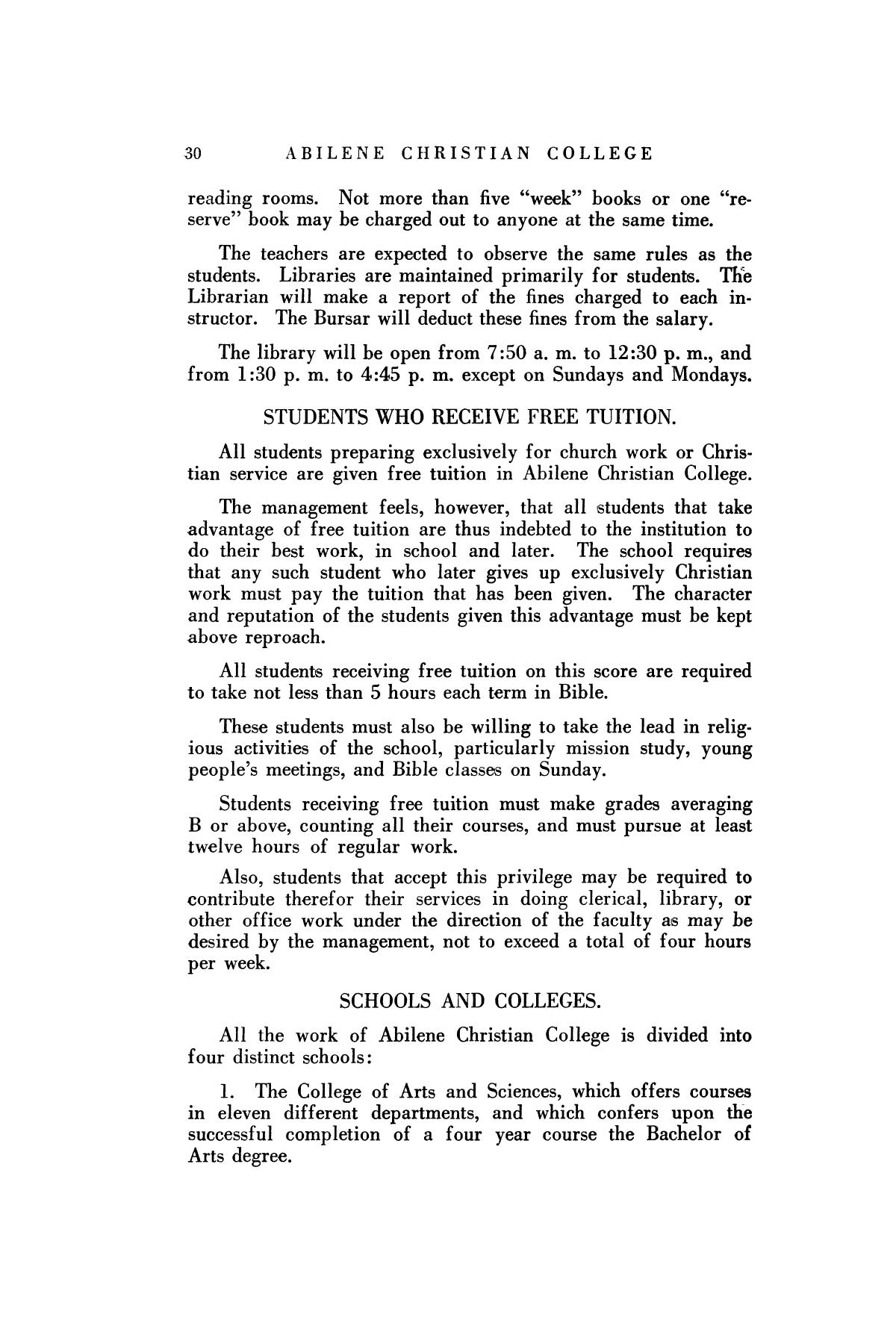 Catalog of Abilene Christian College, 1925-1926
                                                
                                                    30
                                                