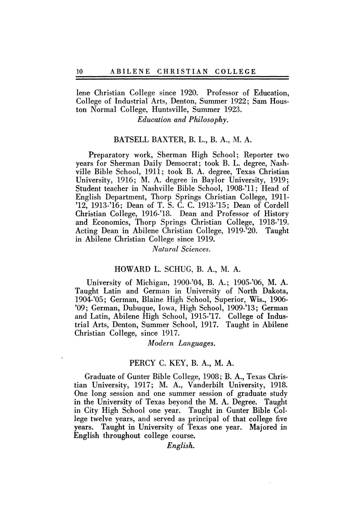 Catalog of Abilene Christian College, 1923-1924
                                                
                                                    10
                                                