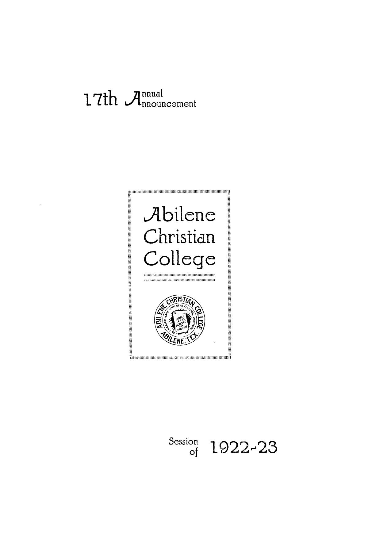 Catalog of Abilene Christian College, 1922-1923
                                                
                                                    1
                                                