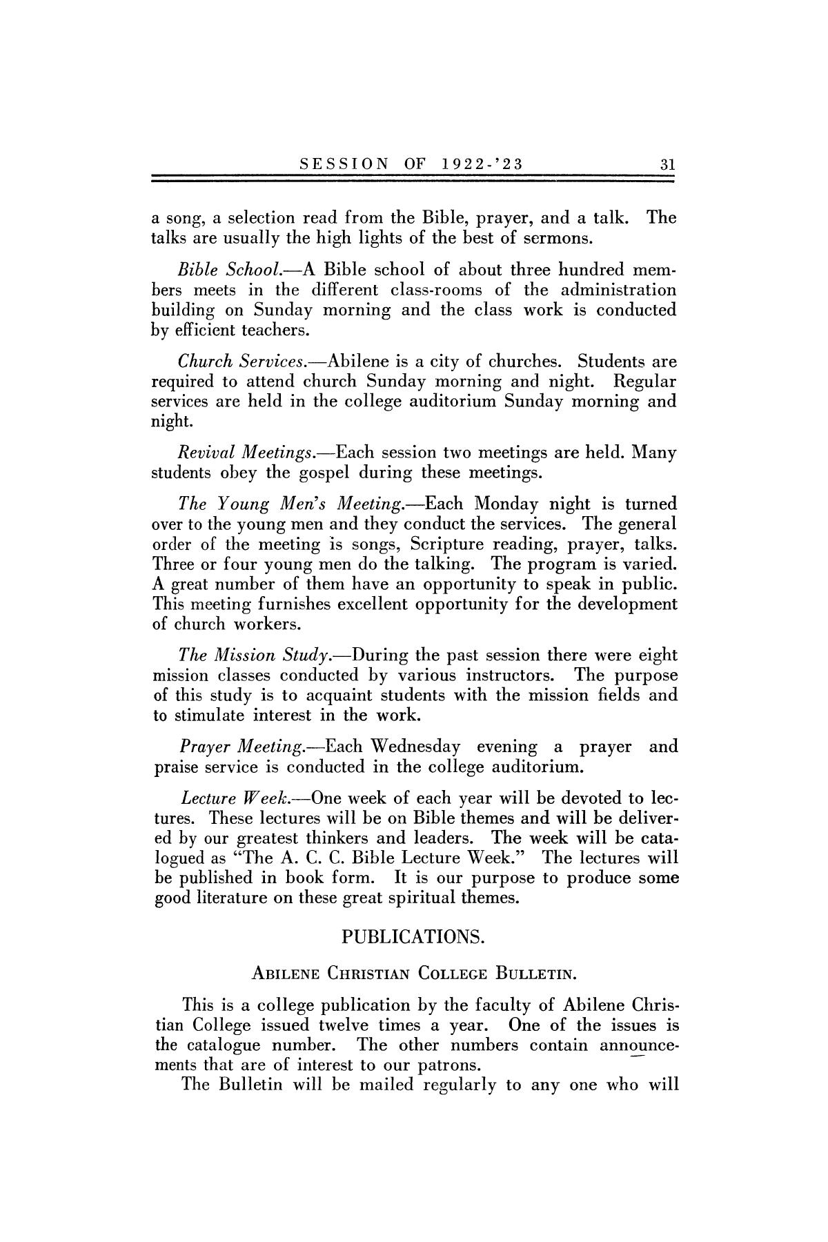 Catalog of Abilene Christian College, 1922-1923
                                                
                                                    31
                                                