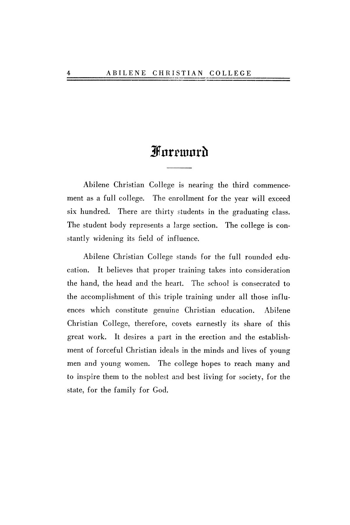 Catalog of Abilene Christian College, 1922-1923
                                                
                                                    4
                                                