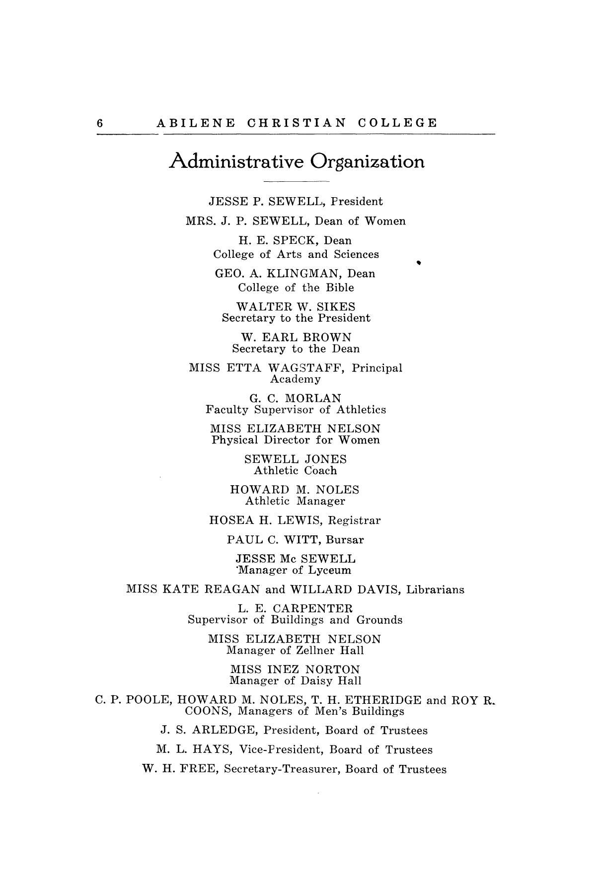 Catalog of Abilene Christian College, 1920-1921
                                                
                                                    6
                                                