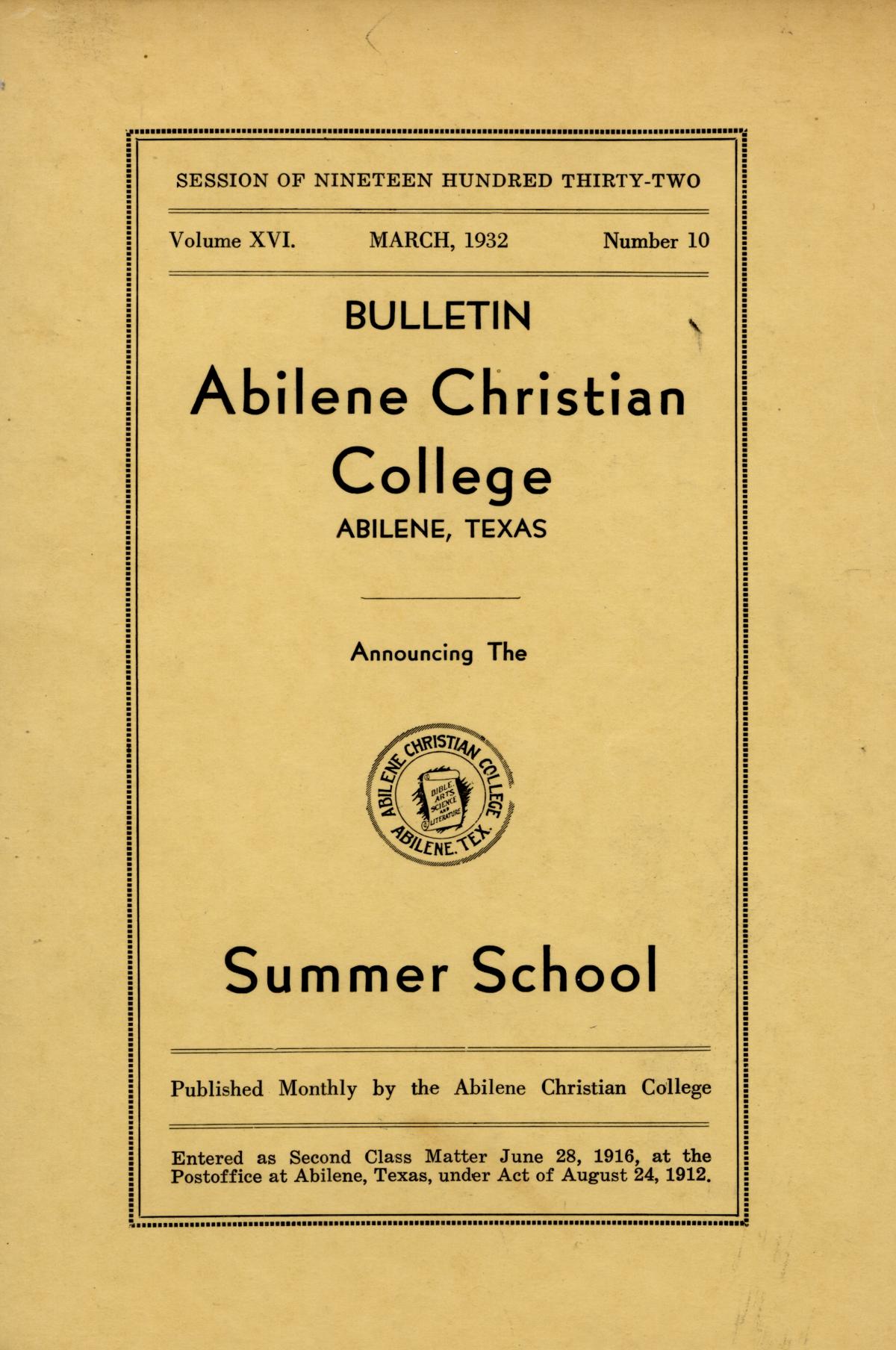 Catalog of Abilene Christian College, 1932
                                                
                                                    Front Cover
                                                