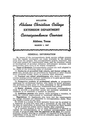 Primary view of object titled 'Catalog of Abilene Christian College, 1947'.