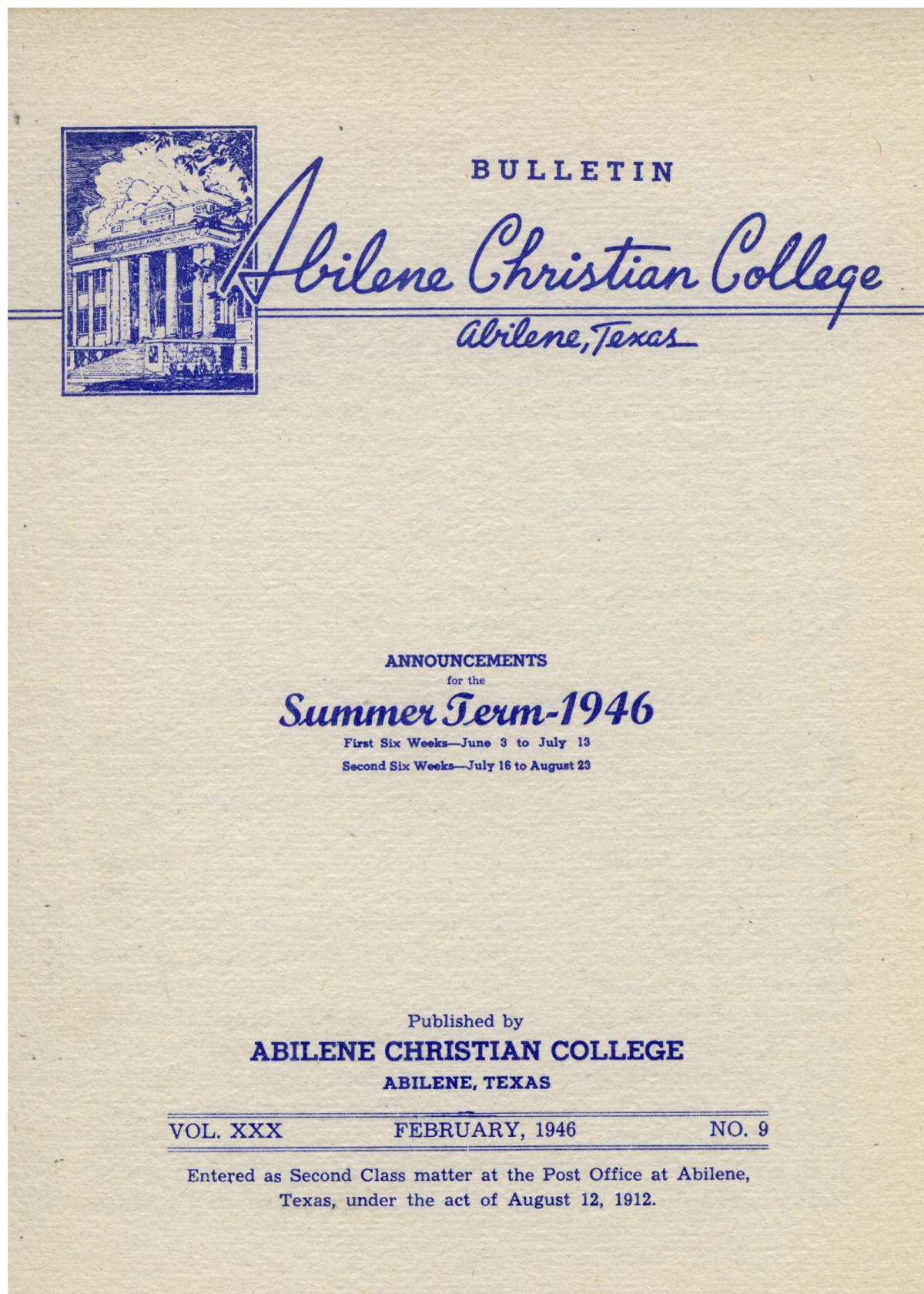 Catalog of Abilene Christian College, 1946
                                                
                                                    Front Cover
                                                