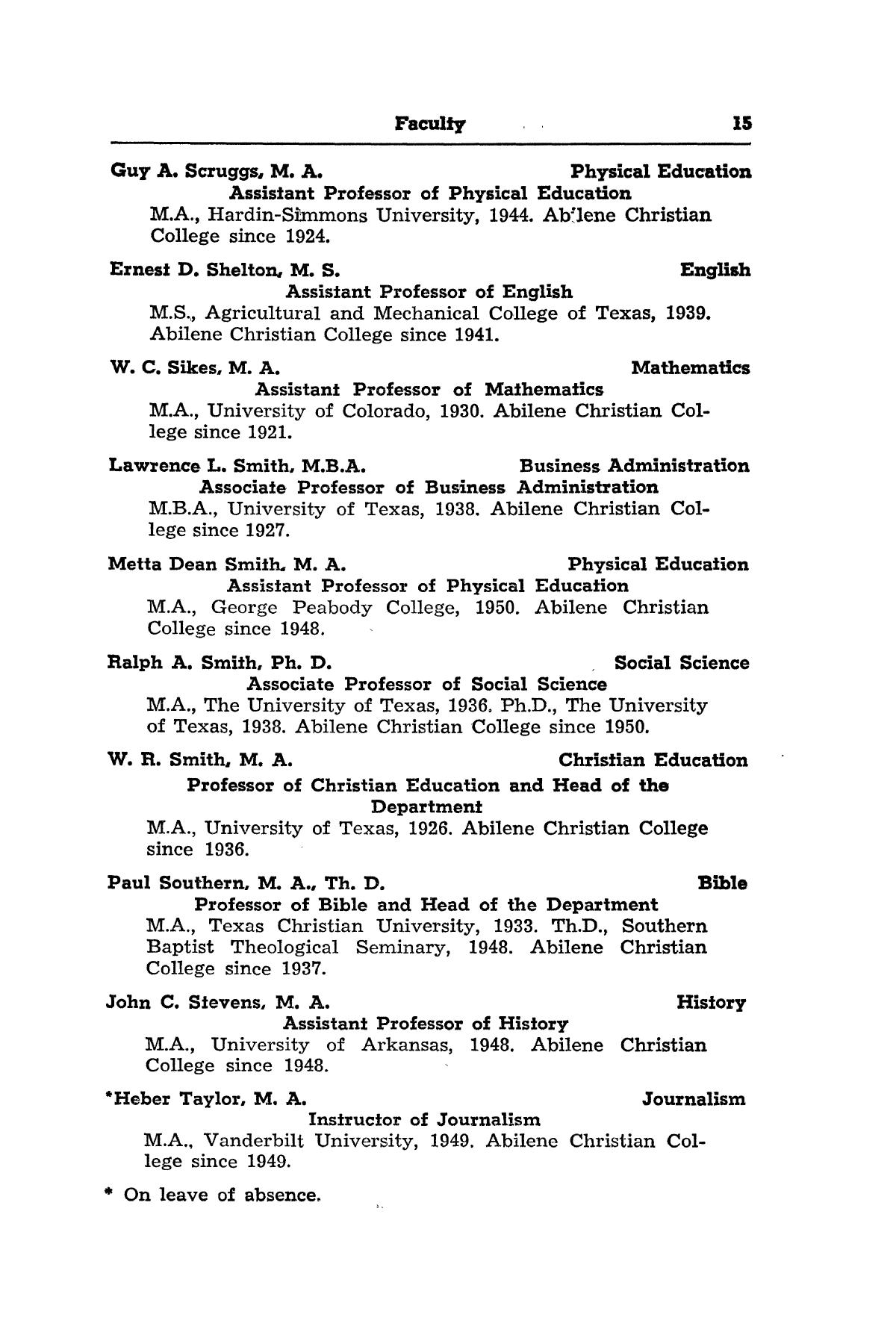 Catalog of Abilene Christian College, 1952-1953
                                                
                                                    15
                                                